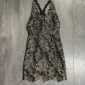 FREE PEOPLE lace gold black mini Dress size 4